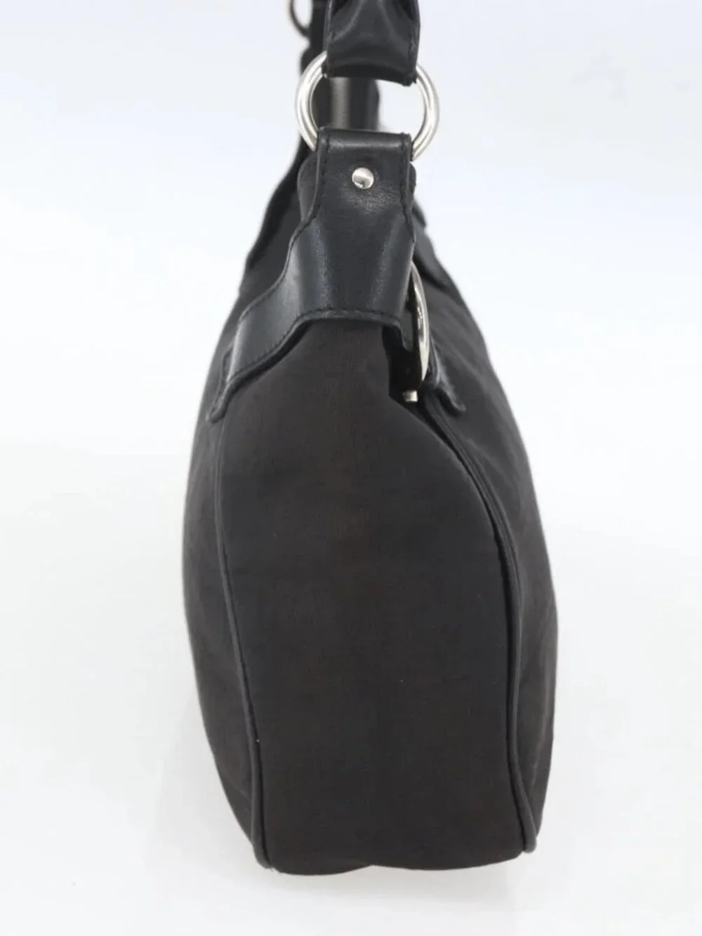 Salvatore Ferragamo Shoulder Bag Canvas Leather Black Silver Auth ka1340
